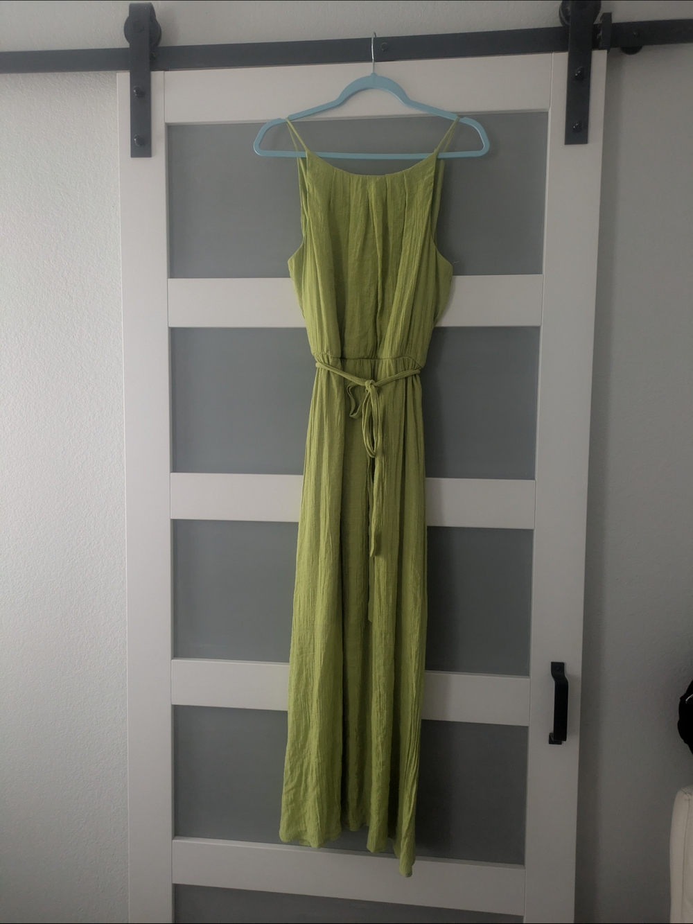 Tacera Olive Green Sleeveless Maxi Dress with Tie Waist